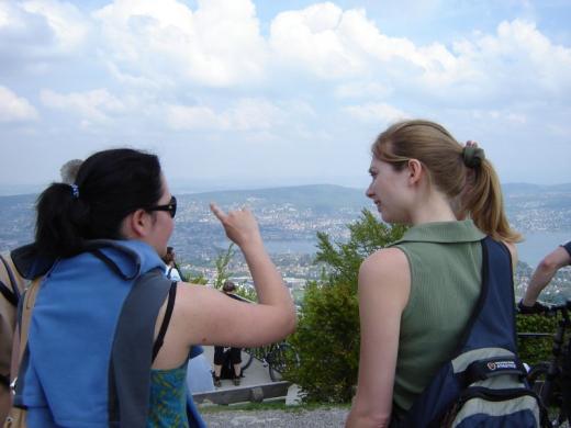 Women too busy talking to look at the view